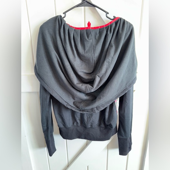 !Ay Guey! Women's Sudadera Full Zip Hoodie Black with Floral Print Hood Sz L - Picture 2 of 3